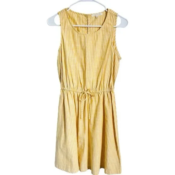 NWT Copper Key Dress Yellow White Striped Drawstring Waist Sleeveless Sundress - Picture 1 of 7